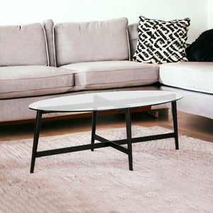 Homeroots 50" Clear And Black Glass And Steel Oval Coffee Table   520968