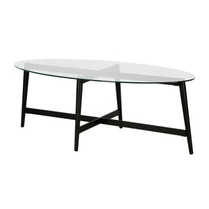 Homeroots 50" Clear And Black Glass And Steel Oval Coffee Table   520968