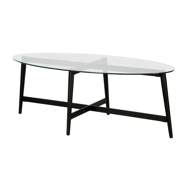 Homeroots 50" Clear And Black Glass And Steel Oval Coffee Table   520968