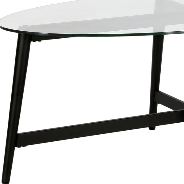 Homeroots 50" Clear And Black Glass And Steel Oval Coffee Table   520968