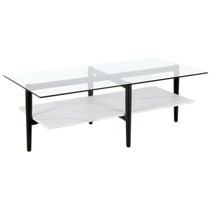 Homeroots 47" Black Glass And Steel Coffee Table With Shelf   520969