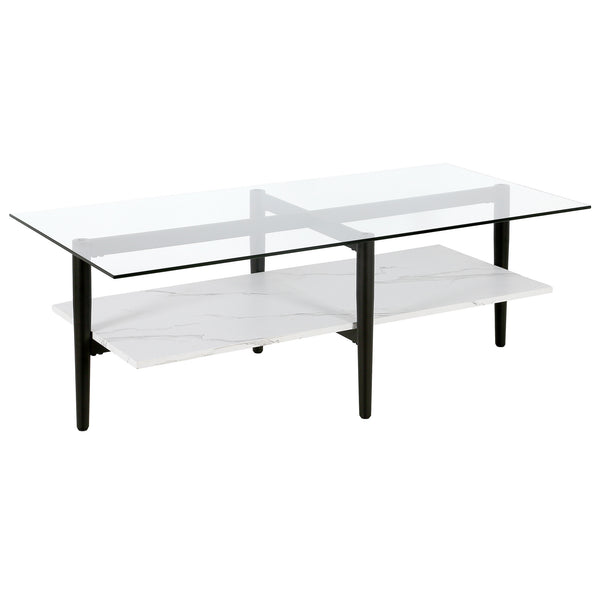 Homeroots 47" Black Glass And Steel Coffee Table With Shelf   520969