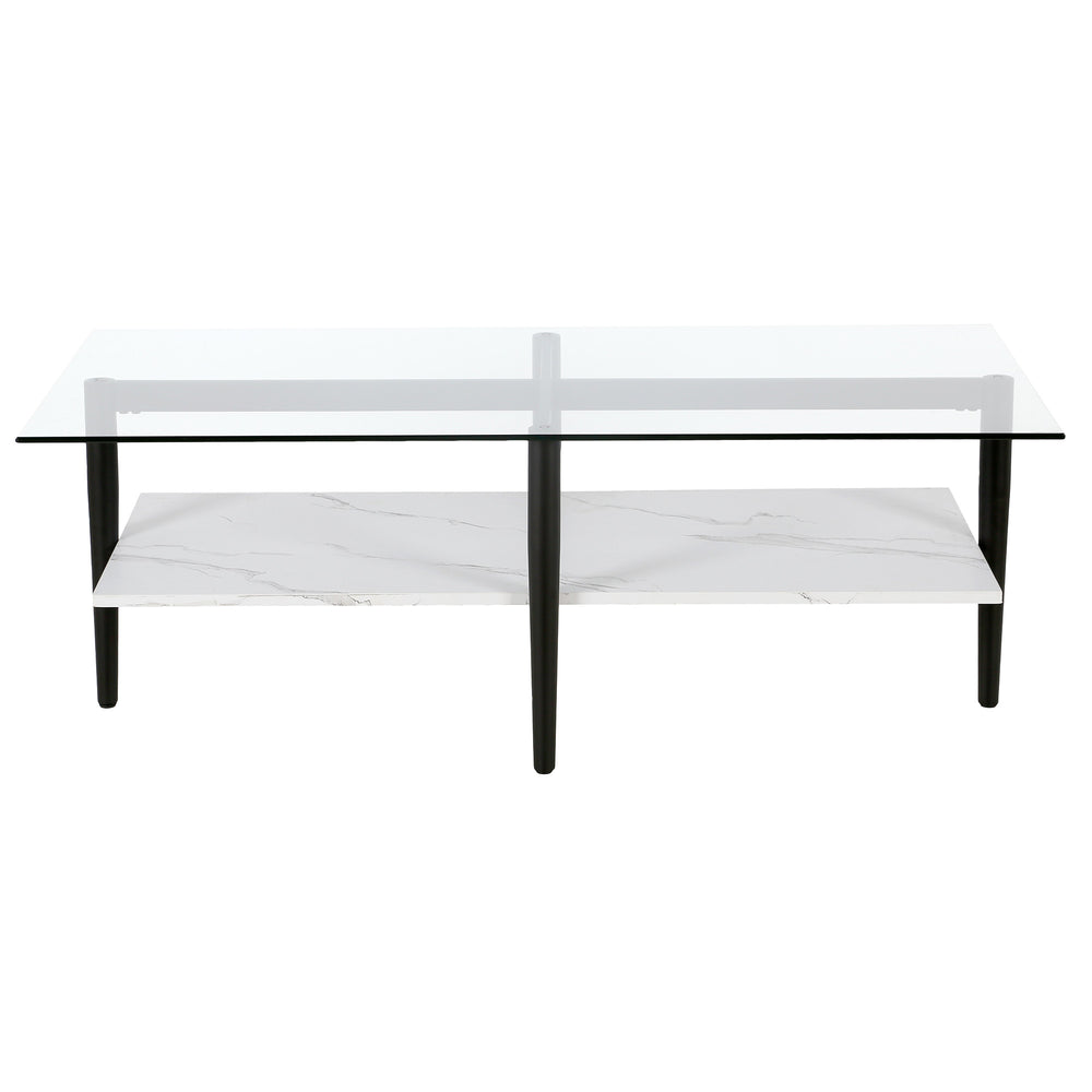 Homeroots 47" Black Glass And Steel Coffee Table With Shelf   520969
