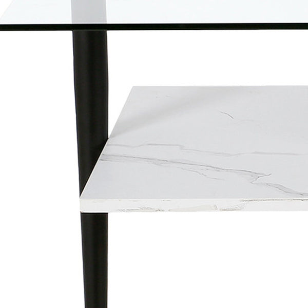 Homeroots 47" Black Glass And Steel Coffee Table With Shelf   520969