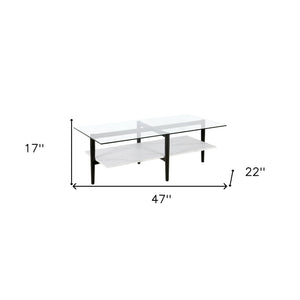 Homeroots 47" Black Glass And Steel Coffee Table With Shelf   520969