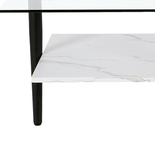 Homeroots 47" Black Glass And Steel Coffee Table With Shelf   520969