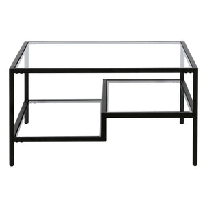 Homeroots 32" Black Glass And Steel Square Coffee Table With Two Shelves   520972