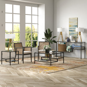 Homeroots 32" Black Glass And Steel Square Coffee Table With Two Shelves   520972