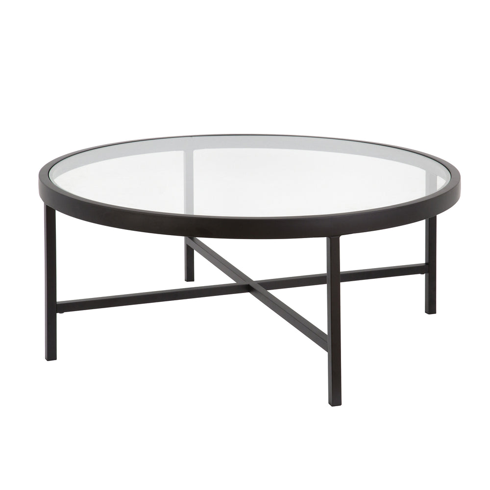 Homeroots 36" Black Glass And Steel Round Coffee Table   520975