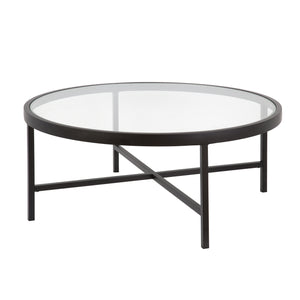 Homeroots 36" Black Glass And Steel Round Coffee Table   520975