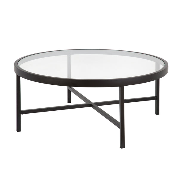 Homeroots 36" Black Glass And Steel Round Coffee Table   520975