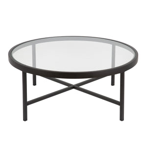 Homeroots 36" Black Glass And Steel Round Coffee Table   520975