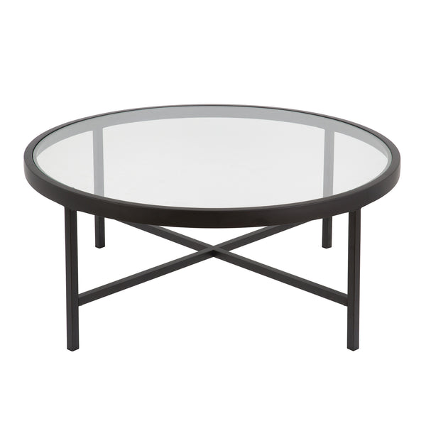 Homeroots 36" Black Glass And Steel Round Coffee Table   520975