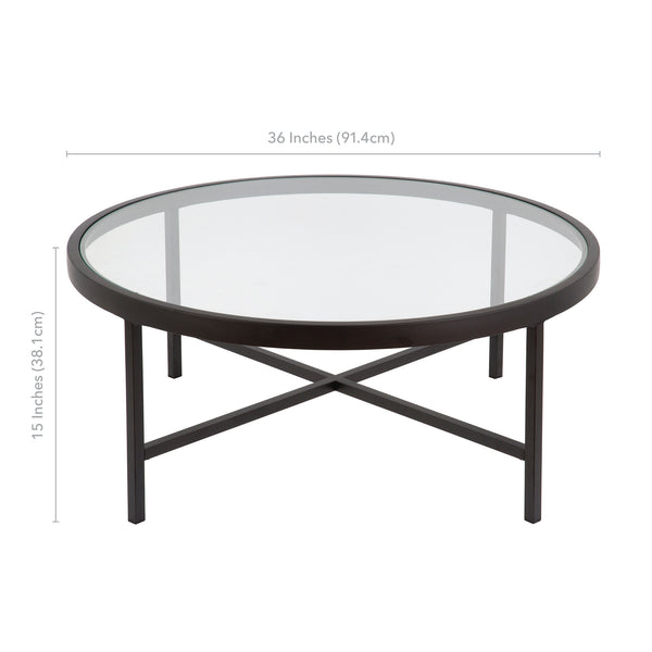 Homeroots 36" Black Glass And Steel Round Coffee Table   520975