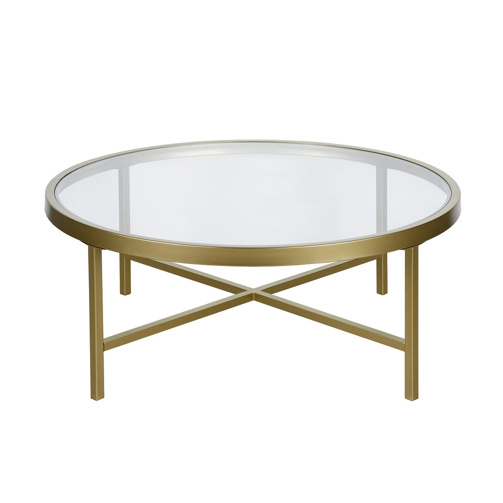 Homeroots 36" Gold Glass And Steel Round Coffee Table   520976