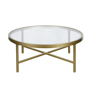 Homeroots 36" Gold Glass And Steel Round Coffee Table   520976