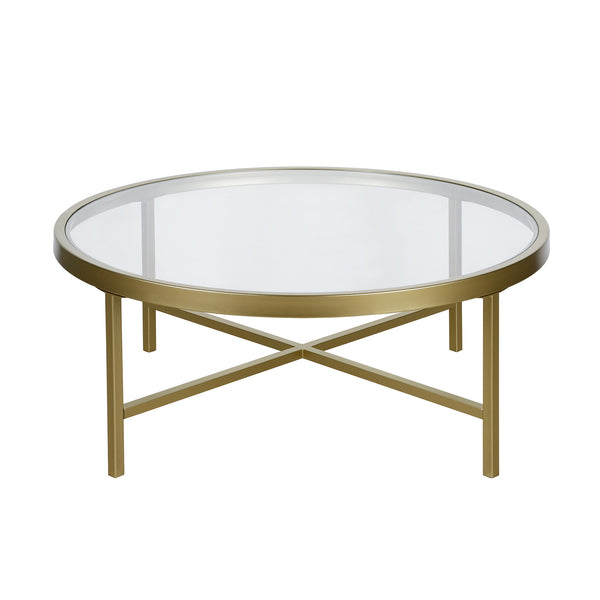 Homeroots 36" Gold Glass And Steel Round Coffee Table   520976