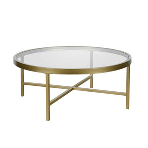 Homeroots 36" Gold Glass And Steel Round Coffee Table   520976