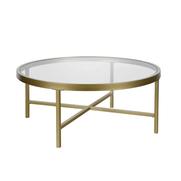 Homeroots 36" Gold Glass And Steel Round Coffee Table   520976