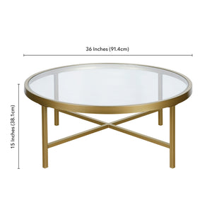 Homeroots 36" Gold Glass And Steel Round Coffee Table   520976
