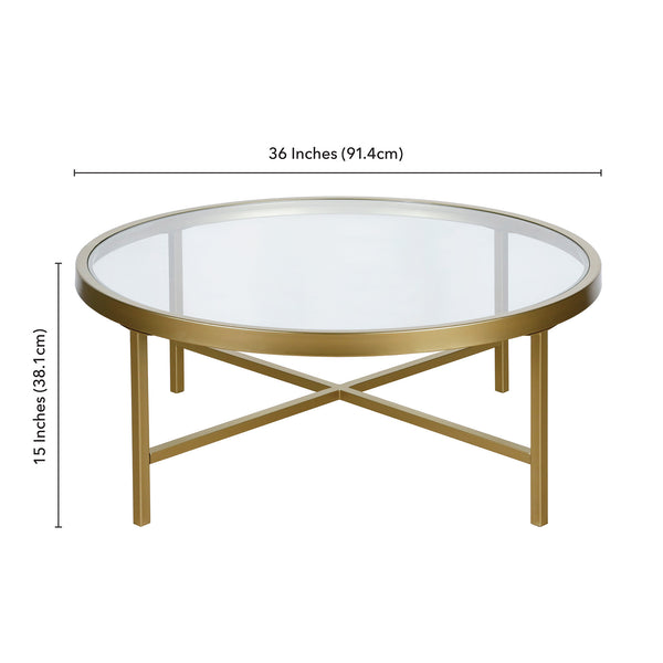 Homeroots 36" Gold Glass And Steel Round Coffee Table   520976