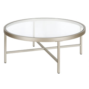 Homeroots 36" Silver Glass And Steel Round Coffee Table   520977