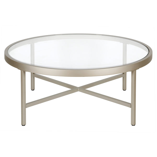 Homeroots 36" Silver Glass And Steel Round Coffee Table   520977