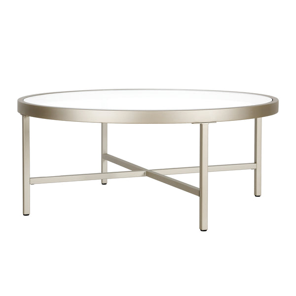 Homeroots 36" Silver Glass And Steel Round Coffee Table   520977
