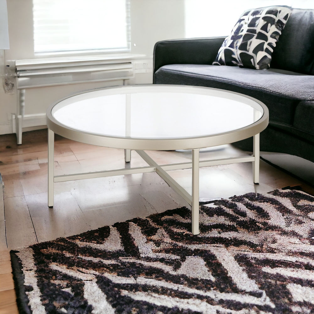 Homeroots 36" Silver Glass And Steel Round Coffee Table   520977