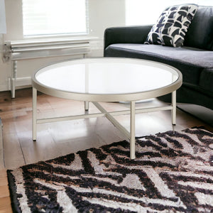 Homeroots 36" Silver Glass And Steel Round Coffee Table   520977