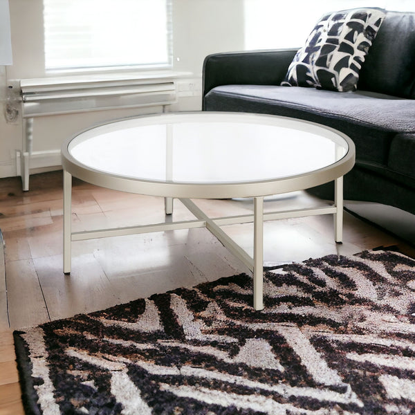 Homeroots 36" Silver Glass And Steel Round Coffee Table   520977