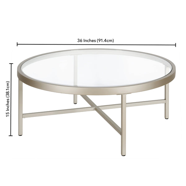 Homeroots 36" Silver Glass And Steel Round Coffee Table   520977