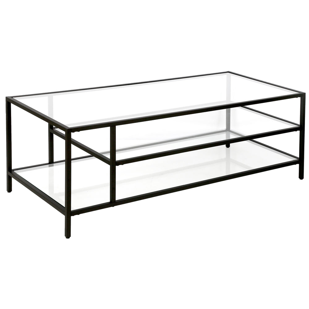 Homeroots 46" Black Glass And Steel Coffee Table With Two Shelves   520978