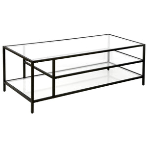 Homeroots 46" Black Glass And Steel Coffee Table With Two Shelves   520978