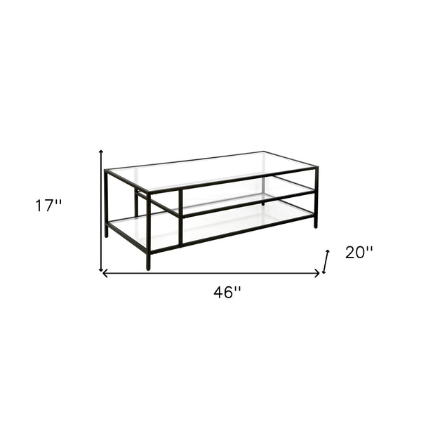 Homeroots 46" Black Glass And Steel Coffee Table With Two Shelves   520978