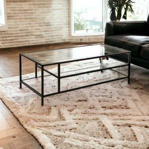 Homeroots 46" Black Glass And Steel Coffee Table With Two Shelves   520978