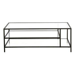 Homeroots 46" Black Glass And Steel Coffee Table With Two Shelves   520978