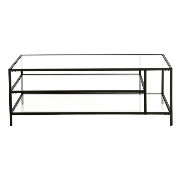 Homeroots 46" Black Glass And Steel Coffee Table With Two Shelves   520978