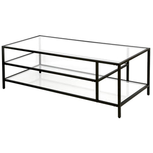 Homeroots 46" Black Glass And Steel Coffee Table With Two Shelves   520978