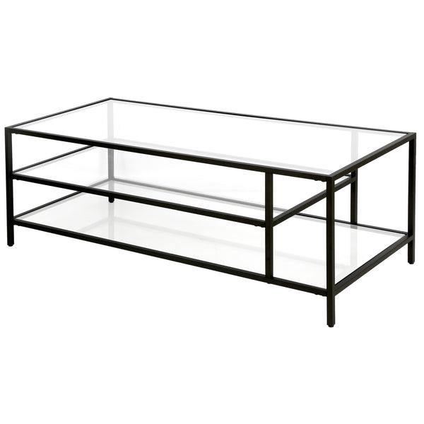 Homeroots 46" Black Glass And Steel Coffee Table With Two Shelves   520978