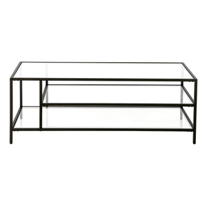 Homeroots 46" Black Glass And Steel Coffee Table With Two Shelves   520978