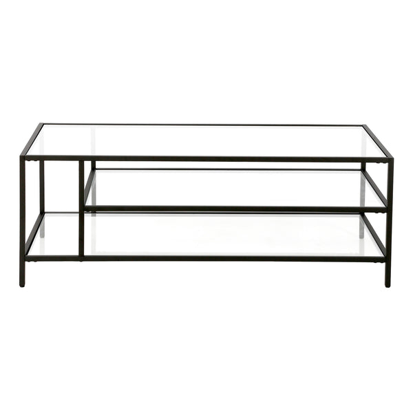 Homeroots 46" Black Glass And Steel Coffee Table With Two Shelves   520978
