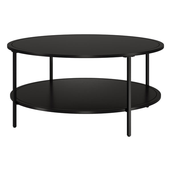 Homeroots 36" Black Glass And Steel Round Coffee Table With Shelf   520980