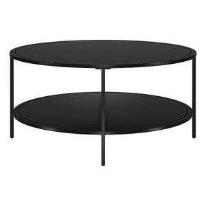 Homeroots 36" Black Glass And Steel Round Coffee Table With Shelf   520980