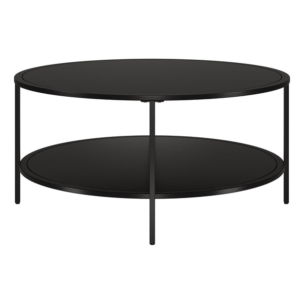 Homeroots 36" Black Glass And Steel Round Coffee Table With Shelf   520980