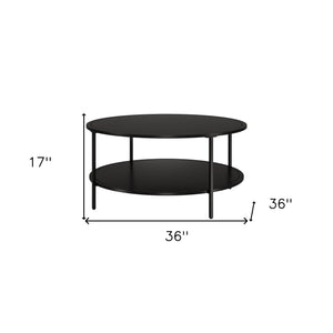 Homeroots 36" Black Glass And Steel Round Coffee Table With Shelf   520980