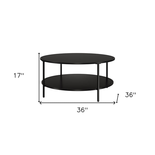 Homeroots 36" Black Glass And Steel Round Coffee Table With Shelf   520980