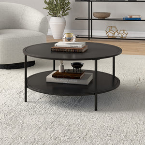 Homeroots 36" Black Glass And Steel Round Coffee Table With Shelf   520980