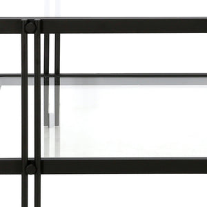 Homeroots 32" Clear And Black Glass And Steel Square Coffee Table With Shelf   520982