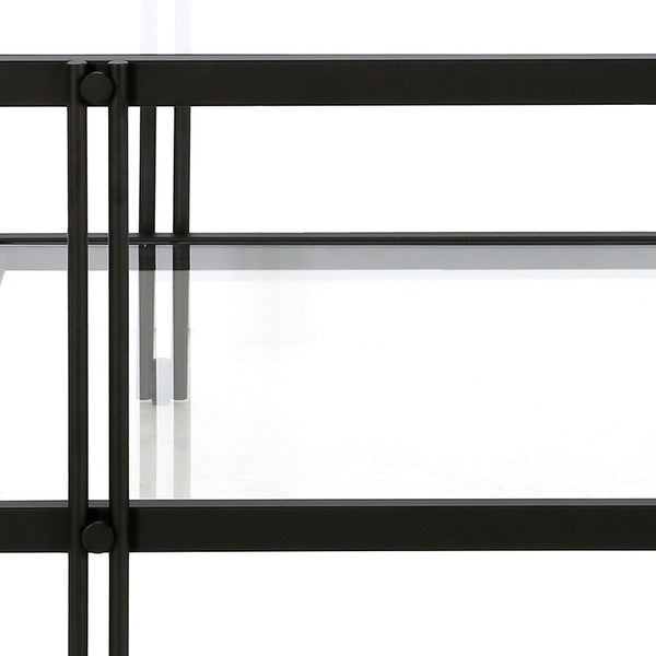 Homeroots 32" Clear And Black Glass And Steel Square Coffee Table With Shelf   520982